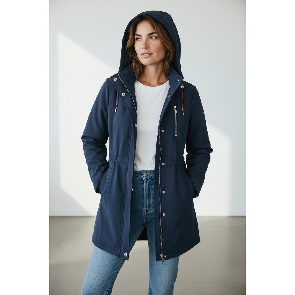Tommy Hilfiger Hooded Cinch Waist Softshell Raincoat XXS - Picture 2 of 15